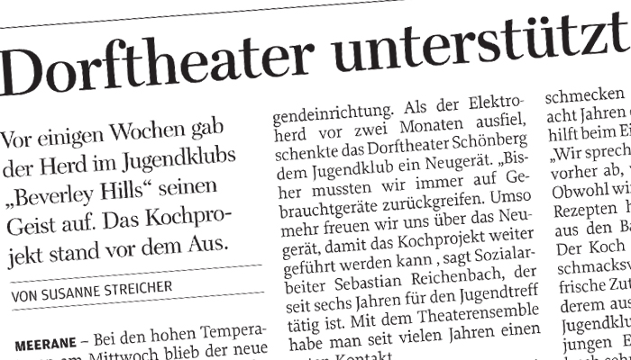 Dorftheater unterstützt Jugendclub